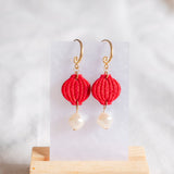 CNY 2024 Crimson Red Lantern Pearl Handmade Polymer Clay Earring  (Nationwide Delivery)