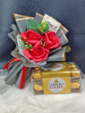 3 Stalks Soap Roses With Ferrero Rocher (Artificial Flower) | (Klang Valley Delivery Only)