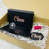 Personalised PayWave RFID Blocking Men Travel Wallet Credit Card Holder Gift Set & Customized Keychain (Nationwide Delivery)