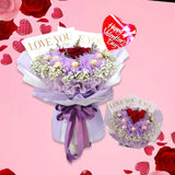 Valentine's Day 2023 Love You Bouquet With Tasty Bento Cake (Artificial Flower) (Penang Delivery Only)