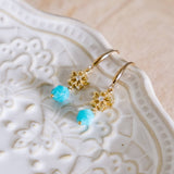 Bright Turquoise Stone Flower Gold Handmade Earring (5-7 Working Days)