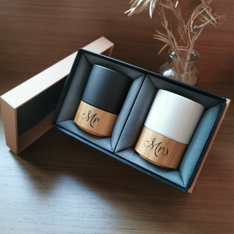 Personalised Ceramic Bamboo Couple Mug Set (Nationwide Delivery)