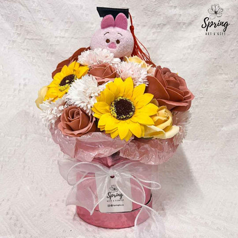 Graduation Sunflower, Rose & Carnation Artificial Soap Flower Bouquet (Klang Valley Delivery Only)