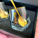 Personalised Diamond Glass Gift Set Hexagonal Geometric Drinking Glass (Nationwide Delivery)