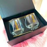 Personalised Diamond Glass Gift Set Hexagonal Geometric Drinking Glass (Nationwide Delivery)