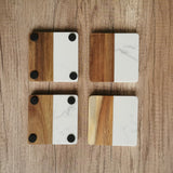 Personalised Marble Wood Coaster Set Square (Nationwide Delivery)