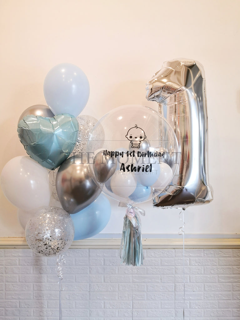 Signature Helium Bubble Balloon and Number Foil Balloon Set (Kuching D