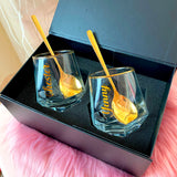 Personalised Diamond Glass Gift Set Hexagonal Geometric Drinking Glass (Nationwide Delivery)