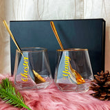 Personalised Diamond Glass Gift Set Hexagonal Geometric Drinking Glass (Nationwide Delivery)