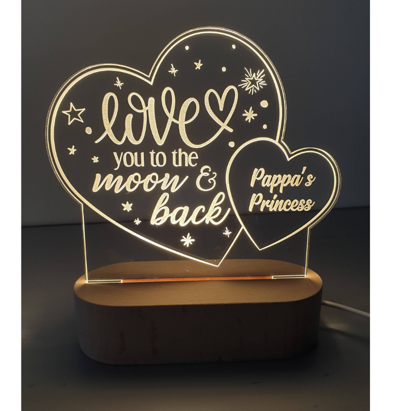 Personalized Wooden LED Lamp (Heart Shape Design) | (Nationwide Delivery)