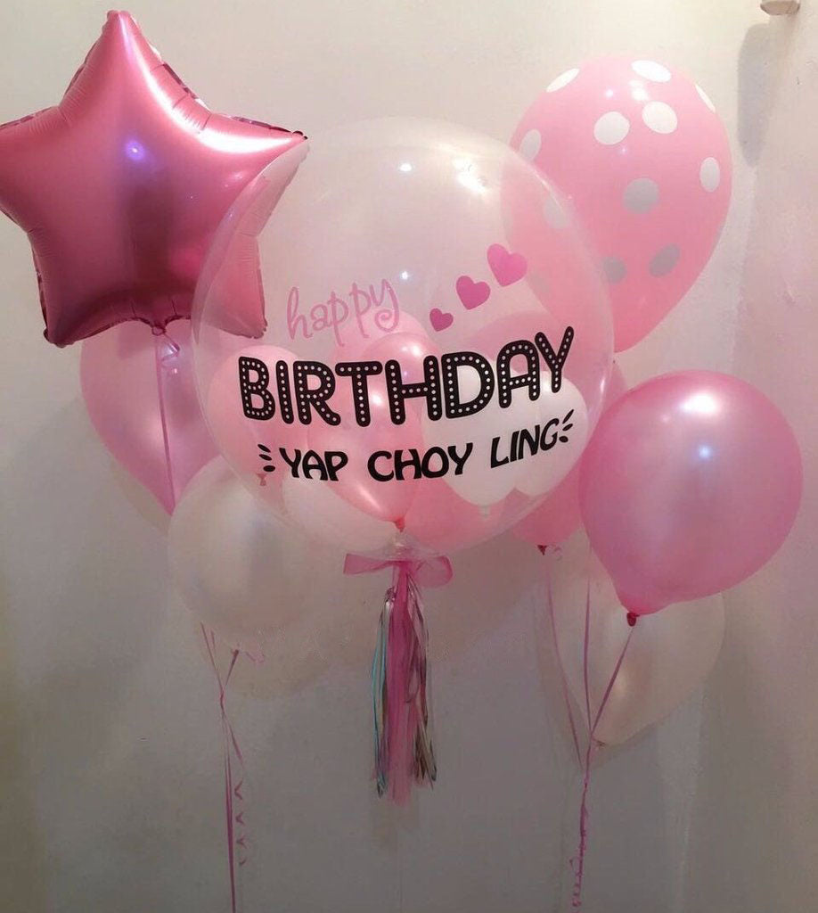 Customised 'Happy Birthday' Bubble Balloon Package (Pink & White)