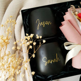 Personalized Couple's Black Mugs with Bouquet (Nationwide Delivery)