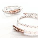 Braided Leather Bracelet - WHITE (Rose Golden Clasp)