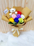 Rainbow Soap Rose With Bear Bouquet