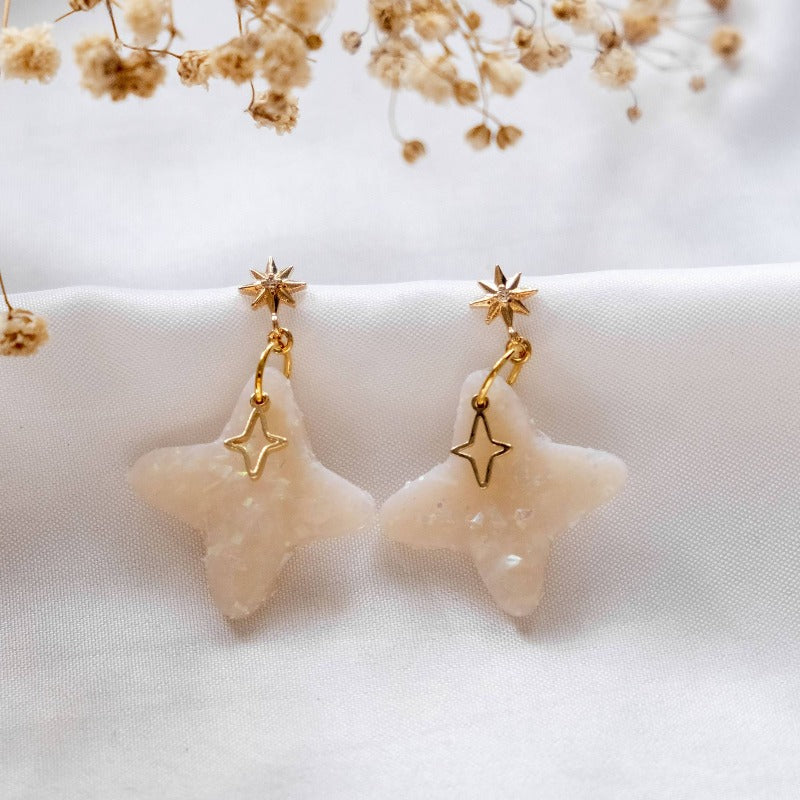 Sparkling Star Polymer Clay Gold Handmade Earring