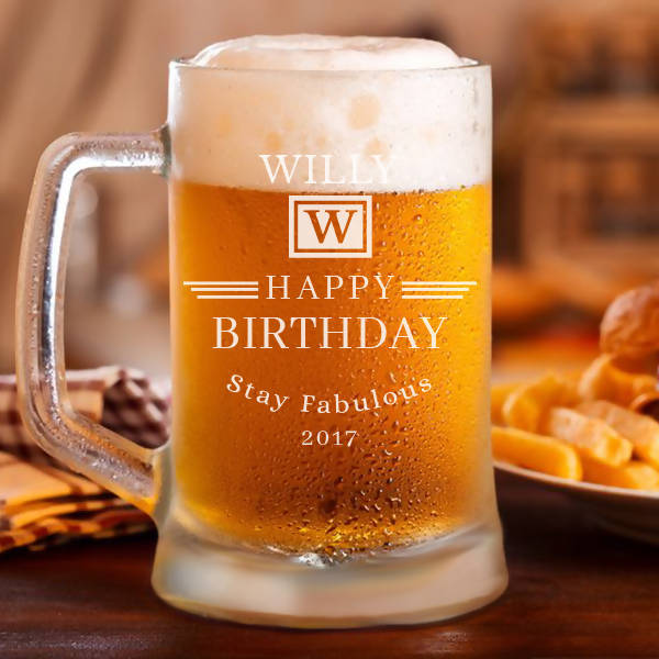 "Happy Birthday" Personalised Classic Beer Mug -17oz (500ml)