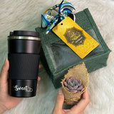 Hari Raya 2024 / Mother's Day 2024: “Meriah” Personalised Travel Mug Tumbler with Mini Jute Bag Bamboo Handles & Twilly (Klang Valley Delivery)