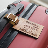 Personalized Real Leather Strap Wooden Luggage Tag (Nationwide Delivery)