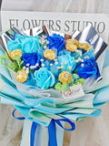 Blue Soap Rose Artificial With Ferrero Rocher Bouquet (Klang Valley Delivery)