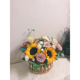 Fresh Sunflower And Cappucino Roses Basket (Klang Valley Delivery)