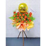 OF017 - Fresh Orange Gerbera With Balloon Grand Opening Wooden Stand (Klang Valley Delivery Only)