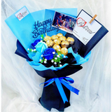 Blue Soap Rose Flower With Ferrero Rocher Bouquet (Klang Valley Delivery)
