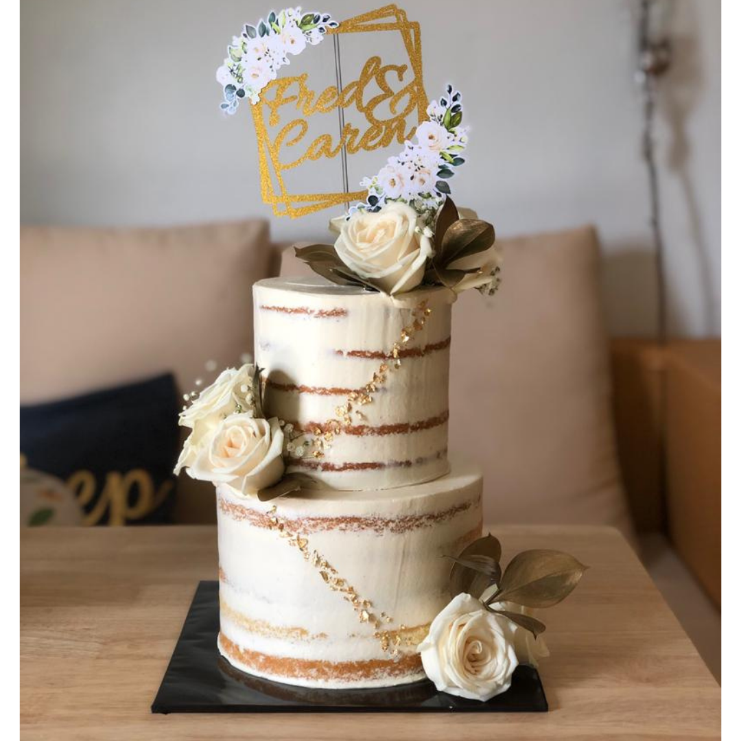 Eight tier wedding cake with gold accents and beautiful white peonies. -  Ottawa Custom Cakes | Wedding Cakes | Event Catering