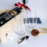 Red Wine & Stemless Wine Glass Wooden Crate