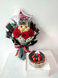 Sweet Heart Bouquet With Burnt Cheese Cake Sets