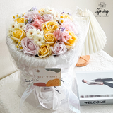 Mother's Day - White-Pink Mix Rose Artificial Soap Flower Bouquet (Klang Valley Delivery Only)