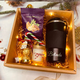 "Keep Warm" Personalised Travel Mug Tumbler with Candy Cane and Chocolates Gift Box Set (Nationwide Delivery)