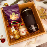 "Keep Warm" Personalised Travel Mug Tumbler with Candy Cane and Chocolates Gift Box Set (Nationwide Delivery)