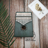 Personalised Kalimba 17 Keys Thumb Piano Set - Solid Mahogany Wood (Resonant Box) Green Color | Nationwide Delivery