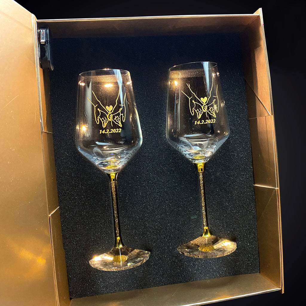 Personalised Name Engraved Crystaline Wine Glass with Gift Box Set (Na