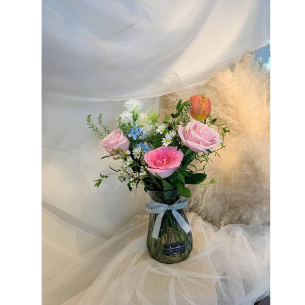 Abbie Home Bridal Bouquet - 9 inches Dusty Pink Champagne Roses