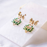 Flower Wreath Bedazzling Christmas  Handmade Gold Earring