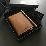 Personalised Leather EDC Set B - L-Fold Card Wallet + Wooden Pen