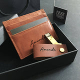 For Him Leather Gift Set D - USB + Multi Card Slot Slim Wallet