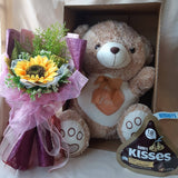 Teddy Bear With Artificial Sunflower Bouquet and Kisses Chocolate Gift Box (Klang Valley Delivery)