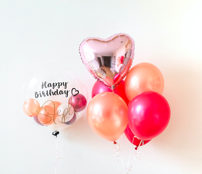 Rose Gold & Fushcia 24" Bubble Balloon Bouquet