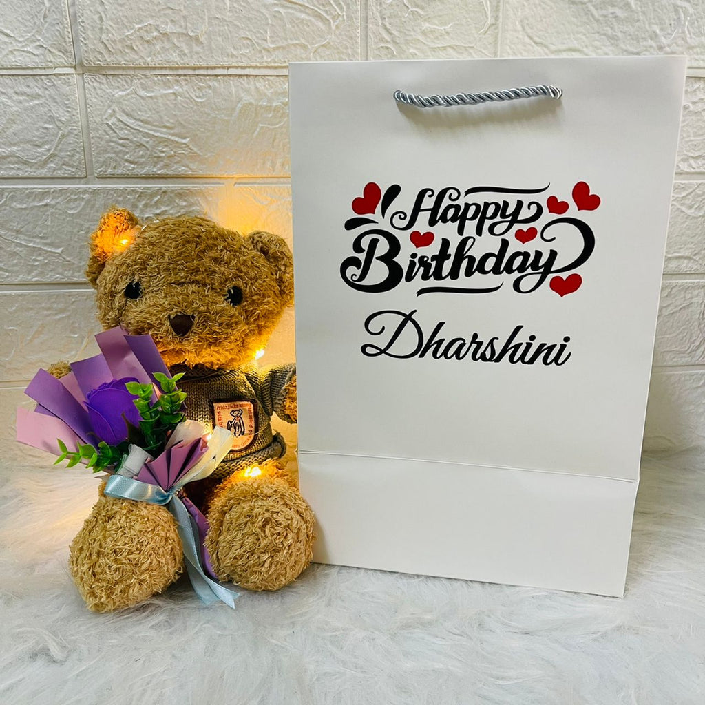 'Teddy Bear With Scented Soap Rose / Baby Breath Flower Bouquet & LED ...