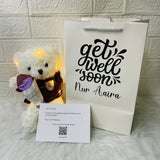 'Teddy Bear With Scented Soap Rose / Baby Breath Flower Bouquet & LED Fairy Lights Birthday, Anniversary, Congratulations, Get Well Soon, Graduation, etc. (Nationwide Delivery)