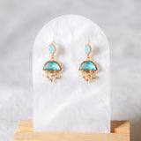 Oceanic Serenity Gems BlueJellyfish Handmade Gold Earring (Nationwide Delivery)