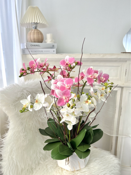Artificial Pink & White Orchid