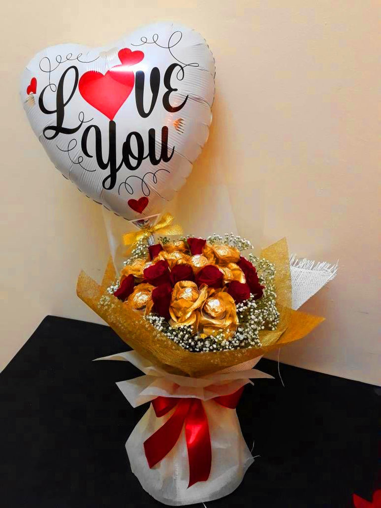 Ferrero Rocher Roses Bouquet with Love You Balloon