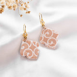 Glittery Blush Rose Pink Texture #3 Polymer Clay Gold Handmade Earring