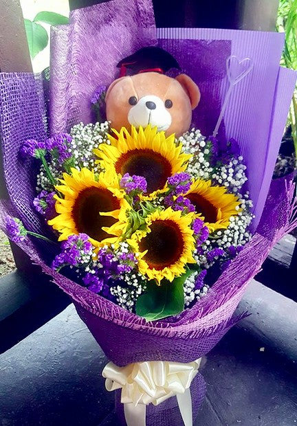 Purple Themed Sunflowers Graduation Bouquet