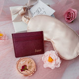 Personalized Luxe Mom Set | Premium Silk Eye Mask + Floral Vanity Mirror + Leather Card Holder (Klang Valley Delivery)