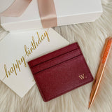 Personalised Leather Card Holder (Sangria) + Sparkle Pen Set (Nationwide Delivery)