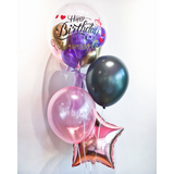 Personalized Bubble Balloon Foil Bouquet | Chrome Gold & Violet